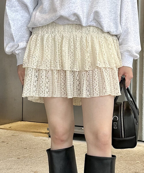 mline（エムライン）の「[mline]レーススカパン（スカート・レディース・アイボリー/ブラック/チャコールグレー・1/2）」の4枚目の写真