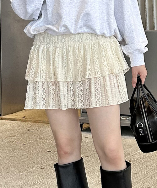 mline（エムライン）の「[mline]レーススカパン（スカート・レディース・アイボリー/ブラック/チャコールグレー・1/2）」の5枚目の写真