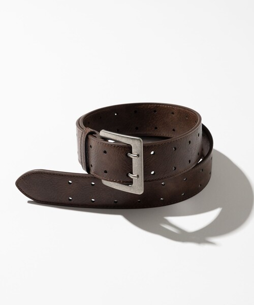 FREAK'S STORE（フリークスストア）の「フェイクレザー ムラ加工 ダブルピンベルト（ベルト・メンズ・ブラック/ブラウン・ﾌﾘ-）」の2枚目の写真