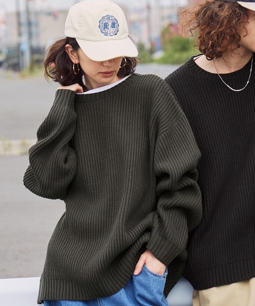 BARK MANHATTAN（バークマンハッタン）の「アンチピリング畦編みビッグシルエットクルーネックプルオーバーニット（ニット/セーター・メンズ・ワイン/ブラック/ダークグリーン/アイボリー/ネイビー/モカ/チャコール/ヘザーグレー・M/L）」の4枚目の写真