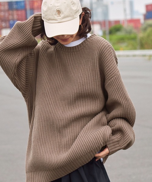 BARK MANHATTAN（バークマンハッタン）の「アンチピリング畦編みビッグシルエットクルーネックプルオーバーニット（ニット/セーター・メンズ・ワイン/ブラック/ダークグリーン/アイボリー/ネイビー/モカ/チャコール/ヘザーグレー・M/L）」の5枚目の写真