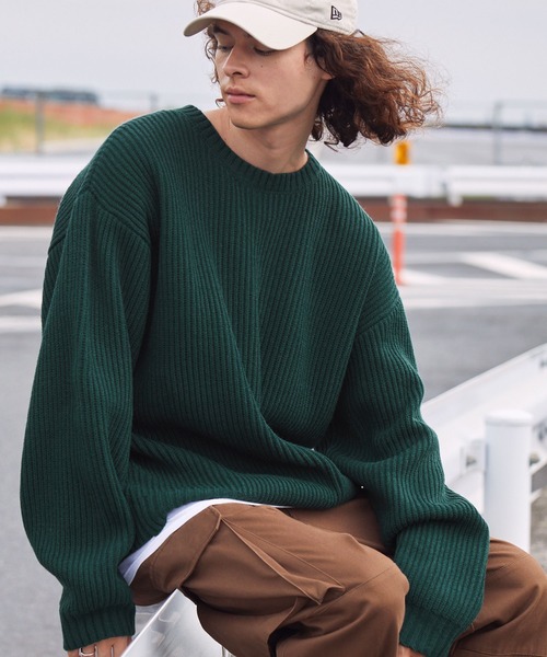 BARK MANHATTAN（バークマンハッタン）の「アンチピリング畦編みビッグシルエットクルーネックプルオーバーニット（ニット/セーター・メンズ・ワイン/ブラック/ダークグリーン/アイボリー/ネイビー/モカ/チャコール/ヘザーグレー・M/L）」の6枚目の写真