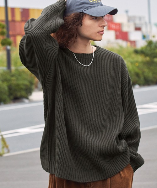 BARK MANHATTAN（バークマンハッタン）の「アンチピリング畦編みビッグシルエットクルーネックプルオーバーニット（ニット/セーター・メンズ・ワイン/ブラック/ダークグリーン/アイボリー/ネイビー/モカ/チャコール/ヘザーグレー・M/L）」の11枚目の写真