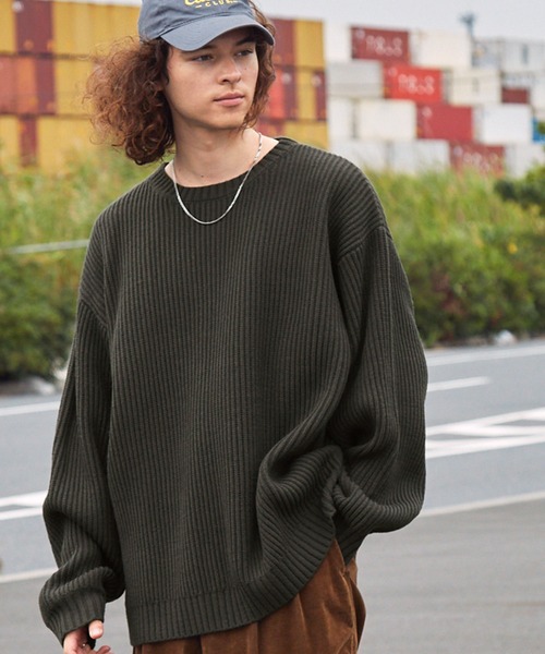 BARK MANHATTAN（バークマンハッタン）の「アンチピリング畦編みビッグシルエットクルーネックプルオーバーニット（ニット/セーター・メンズ・ワイン/ブラック/ダークグリーン/アイボリー/ネイビー/モカ/チャコール/ヘザーグレー・M/L）」の12枚目の写真