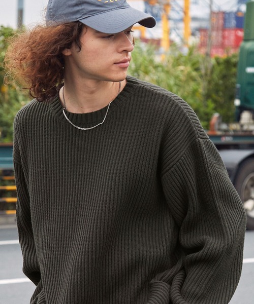 BARK MANHATTAN（バークマンハッタン）の「アンチピリング畦編みビッグシルエットクルーネックプルオーバーニット（ニット/セーター・メンズ・ワイン/ブラック/ダークグリーン/アイボリー/ネイビー/モカ/チャコール/ヘザーグレー・M/L）」の14枚目の写真