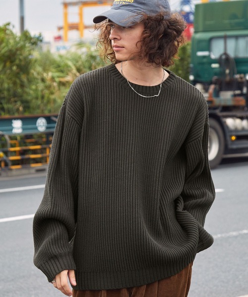 BARK MANHATTAN（バークマンハッタン）の「アンチピリング畦編みビッグシルエットクルーネックプルオーバーニット（ニット/セーター・メンズ・ワイン/ブラック/ダークグリーン/アイボリー/ネイビー/モカ/チャコール/ヘザーグレー・M/L）」の15枚目の写真