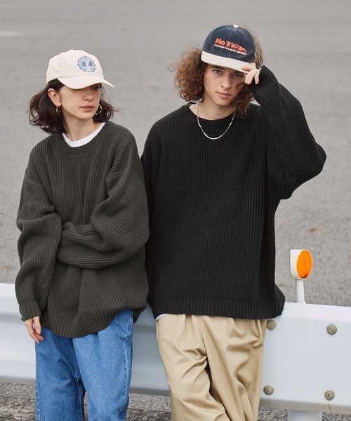 BARK MANHATTAN（バークマンハッタン）の「アンチピリング畦編みビッグシルエットクルーネックプルオーバーニット（ニット/セーター・メンズ・ワイン/ブラック/ダークグリーン/アイボリー/ネイビー/モカ/チャコール/ヘザーグレー・M/L）」の20枚目の写真