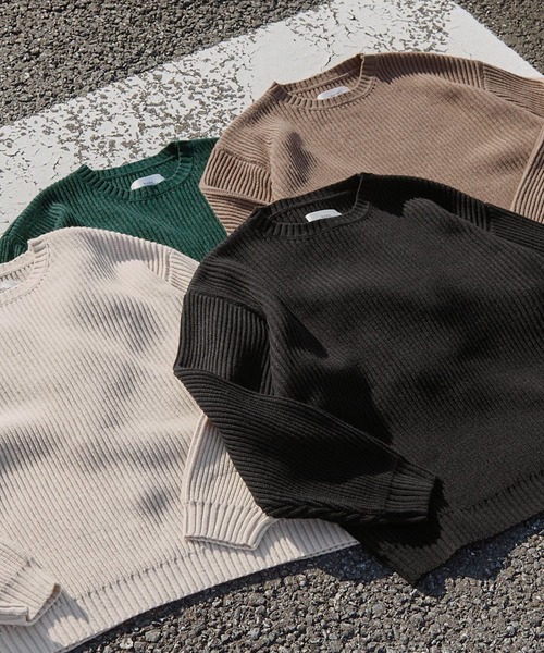 BARK MANHATTAN（バークマンハッタン）の「アンチピリング畦編みビッグシルエットクルーネックプルオーバーニット（ニット/セーター・メンズ・ワイン/ブラック/ダークグリーン/アイボリー/ネイビー/モカ/チャコール/ヘザーグレー・M/L）」の21枚目の写真