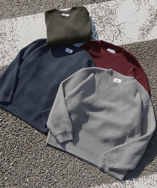 BARK MANHATTAN（バークマンハッタン）の「アンチピリング畦編みビッグシルエットクルーネックプルオーバーニット（ニット/セーター・メンズ・ワイン/ブラック/ダークグリーン/アイボリー/ネイビー/モカ/チャコール/ヘザーグレー・M/L）」の22枚目の写真