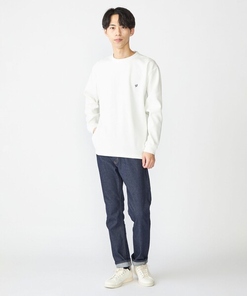 【WEB限定】SHIPS:〈抗菌・防臭〉ワンポイント ロゴ バーズアイ クルーネック 長袖 Tシャツ WEB限定】SHIPS:〈抗菌・防臭〉ワンポイント ロゴ バーズアイ