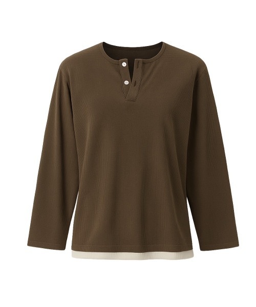 JilLA(ジルア)の「Henry Neck Long T-shirt / ヘンリーネックサーマルロングスリーブTシャツ レイヤードトップス(Tシャツ/カットソー・レディース・ブラック/グレー/ブラウン・L/M/XL)」の3枚目の写真