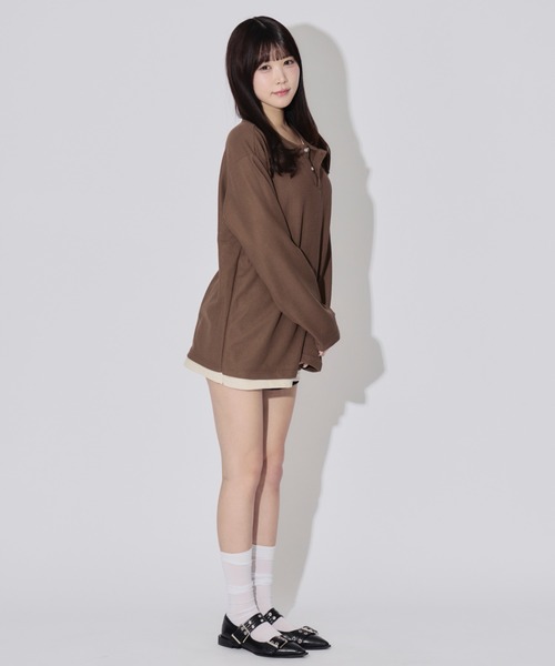 JilLA(ジルア)の「Henry Neck Long T-shirt / ヘンリーネックサーマルロングスリーブTシャツ レイヤードトップス(Tシャツ/カットソー・レディース・ブラック/グレー/ブラウン・L/M/XL)」の18枚目の写真