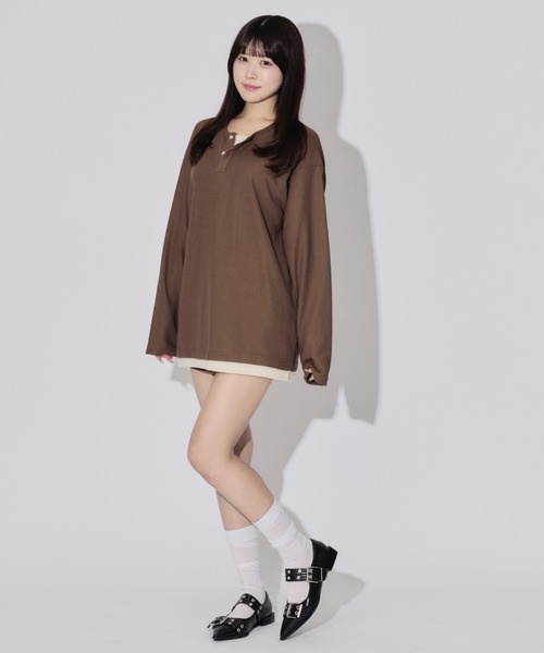 JilLA(ジルア)の「Henry Neck Long T-shirt / ヘンリーネックサーマルロングスリーブTシャツ レイヤードトップス(Tシャツ/カットソー・レディース・ブラック/グレー/ブラウン・L/M/XL)」の17枚目の写真