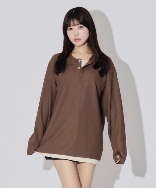 JilLA(ジルア)の「Henry Neck Long T-shirt / ヘンリーネックサーマルロングスリーブTシャツ レイヤードトップス(Tシャツ/カットソー・レディース・ブラック/グレー/ブラウン・L/M/XL)」の13枚目の写真