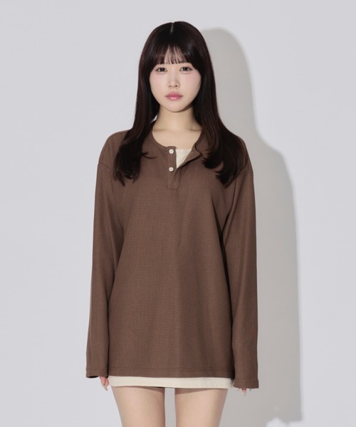 JilLA(ジルア)の「Henry Neck Long T-shirt / ヘンリーネックサーマルロングスリーブTシャツ レイヤードトップス(Tシャツ/カットソー・レディース・ブラック/グレー/ブラウン・L/M/XL)」の12枚目の写真