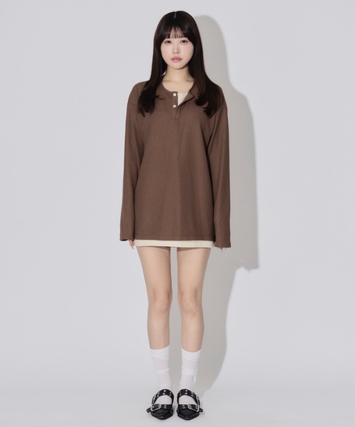 JilLA(ジルア)の「Henry Neck Long T-shirt / ヘンリーネックサーマルロングスリーブTシャツ レイヤードトップス(Tシャツ/カットソー・レディース・ブラック/グレー/ブラウン・L/M/XL)」の16枚目の写真