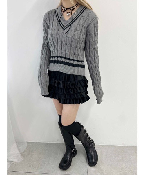 PHILLY（フィリー）の「【PHILLY】ラインケーブルニット（ニット/セーター・レディース・ブラック/アイボリー/グレー・FREE）」の19枚目の写真