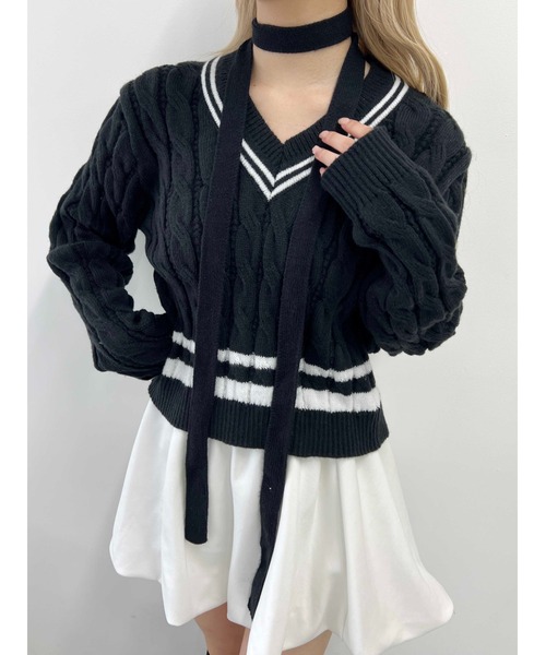 PHILLY（フィリー）の「【PHILLY】ラインケーブルニット（ニット/セーター・レディース・ブラック/アイボリー/グレー・FREE）」の11枚目の写真