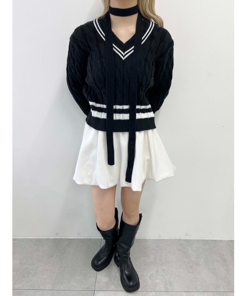 PHILLY（フィリー）の「【PHILLY】ラインケーブルニット（ニット/セーター・レディース・ブラック/アイボリー/グレー・FREE）」の12枚目の写真