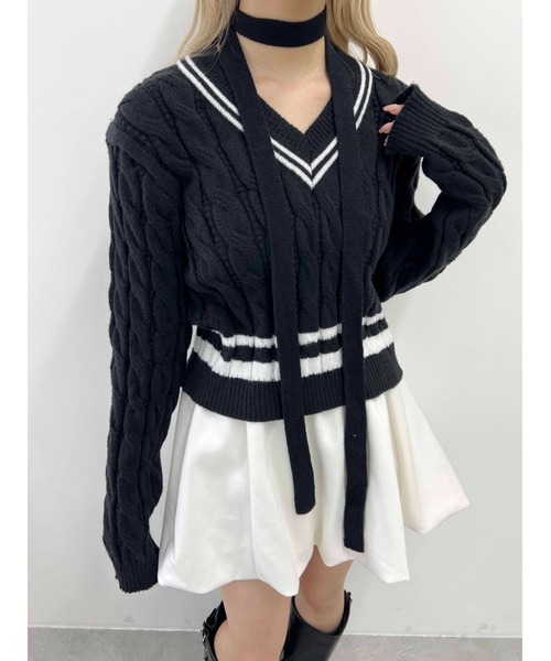 PHILLY（フィリー）の「【PHILLY】ラインケーブルニット（ニット/セーター・レディース・ブラック/アイボリー/グレー・FREE）」の14枚目の写真