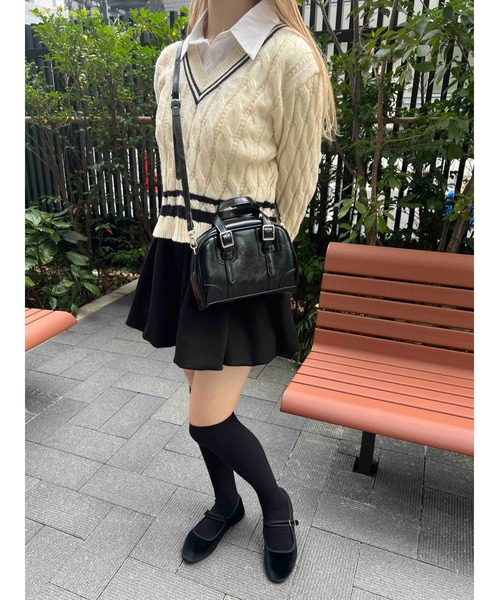 PHILLY（フィリー）の「【PHILLY】ラインケーブルニット（ニット/セーター・レディース・ブラック/アイボリー/グレー・FREE）」の6枚目の写真