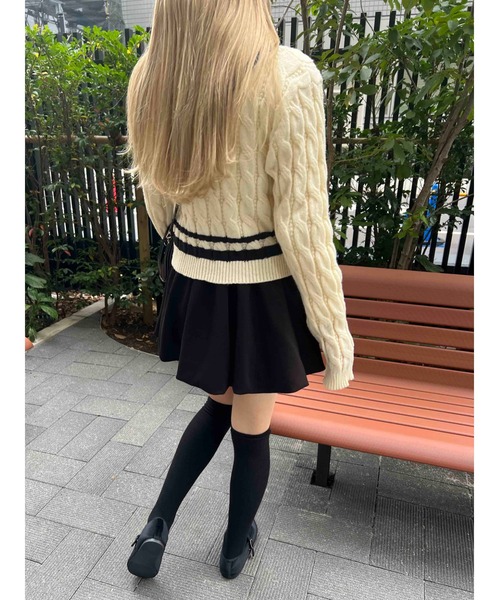 PHILLY（フィリー）の「【PHILLY】ラインケーブルニット（ニット/セーター・レディース・ブラック/アイボリー/グレー・FREE）」の7枚目の写真