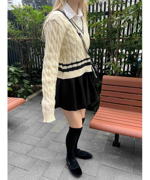 PHILLY（フィリー）の「【PHILLY】ラインケーブルニット（ニット/セーター・レディース・ブラック/アイボリー/グレー・FREE）」の8枚目の写真