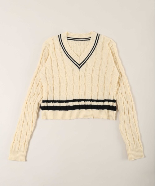 PHILLY（フィリー）の「【PHILLY】ラインケーブルニット（ニット/セーター・レディース・ブラック/アイボリー/グレー・FREE）」の20枚目の写真