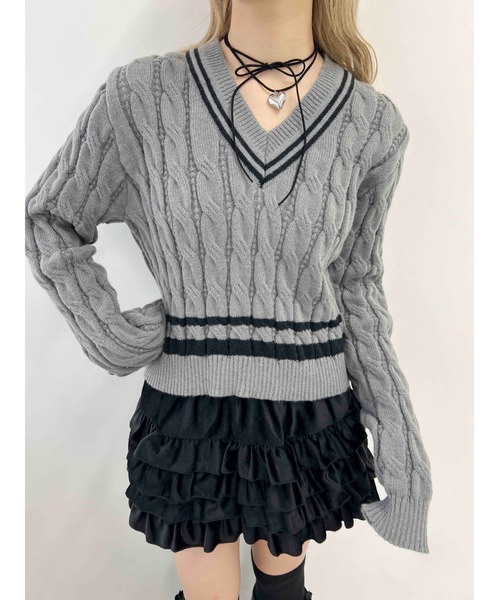 PHILLY（フィリー）の「【PHILLY】ラインケーブルニット（ニット/セーター・レディース・ブラック/アイボリー/グレー・FREE）」の15枚目の写真