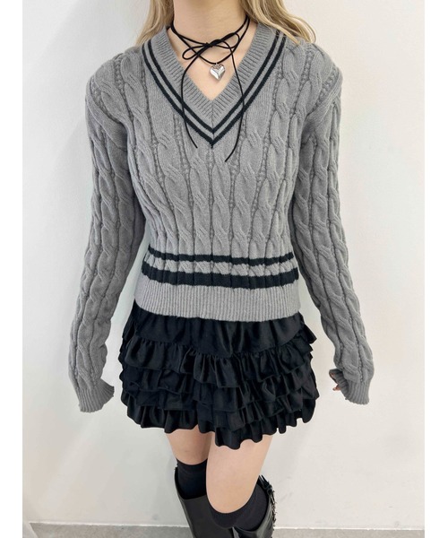 PHILLY（フィリー）の「【PHILLY】ラインケーブルニット（ニット/セーター・レディース・ブラック/アイボリー/グレー・FREE）」の16枚目の写真