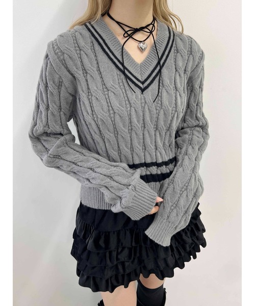 PHILLY（フィリー）の「【PHILLY】ラインケーブルニット（ニット/セーター・レディース・ブラック/アイボリー/グレー・FREE）」の17枚目の写真