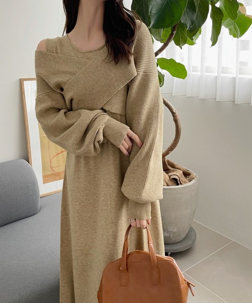 セール】アンサンブル クロスニット ノースリーブ ワンピース