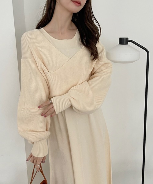 セール】アンサンブル クロスニット ノースリーブ ワンピース