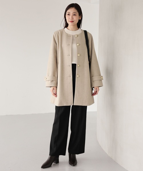 セール】軽やかストレッチクルーコート/115509（ノーカラーコート