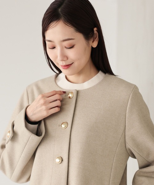 セール】軽やかストレッチクルーコート/115509（ノーカラーコート