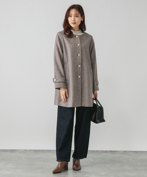 GLOBAL WORK（グローバルワーク）の「軽やかストレッチクルーコート/115509（ノーカラーコート・レディース・ベージュ/ネイビー/ブラウン系その他5・MEDIUM/LARGE）」の13枚目の写真