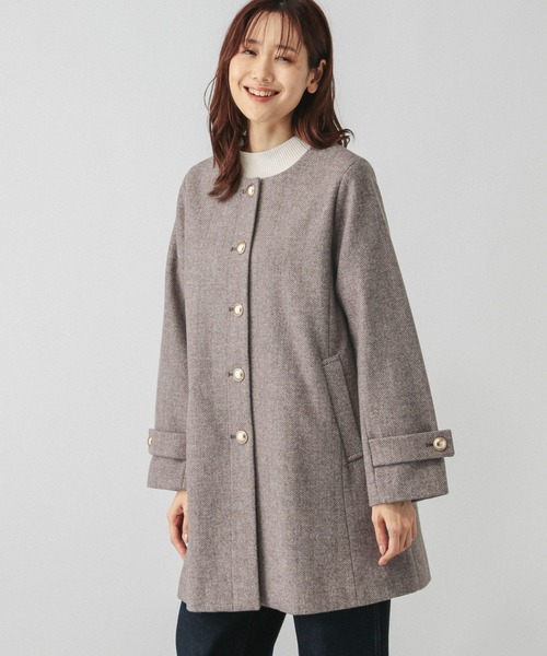 セール】軽やかストレッチクルーコート/115509（ノーカラーコート