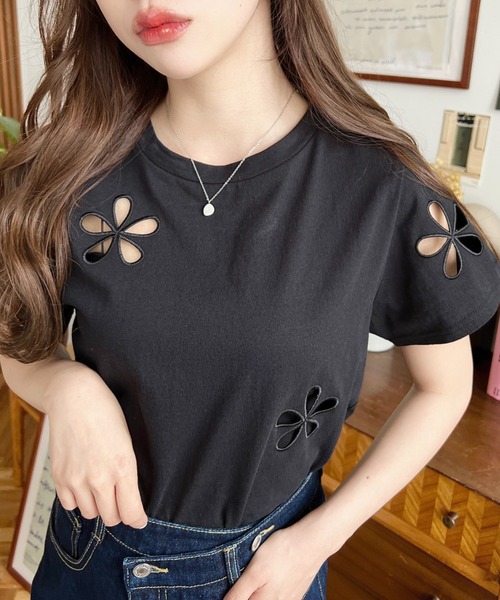 セール】フラワー刺繍半袖Tシャツ（Tシャツ/カットソー