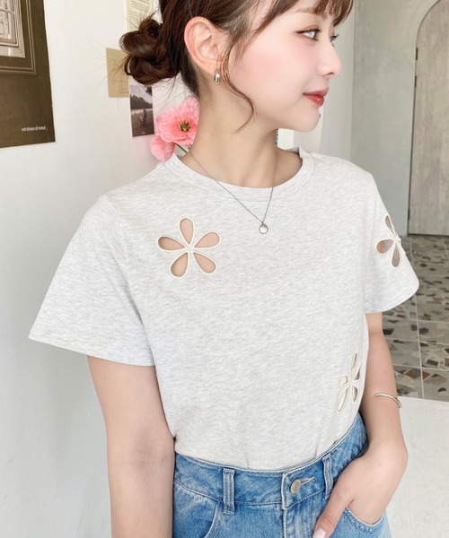 セール】フラワー刺繍半袖Tシャツ（Tシャツ/カットソー