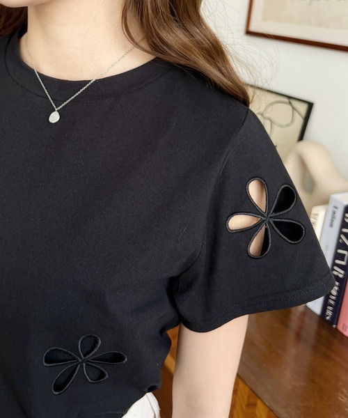 セール】フラワー刺繍半袖Tシャツ（Tシャツ/カットソー