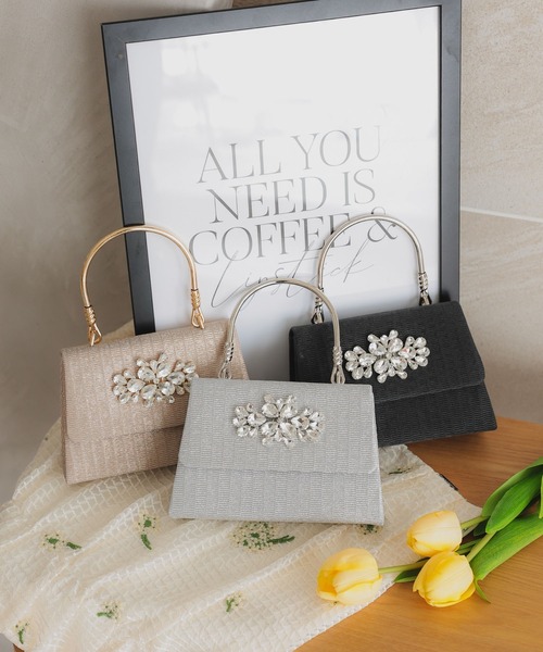 Retica(レティカ)の「結婚式バッグ キラキラ フラワーカットビジュー 2way ラメ ミニ ハンドバッグ パーティー (ハンドバッグ・レディース・ブラック/ゴールド/シルバー・FREE)」の13枚目の写真