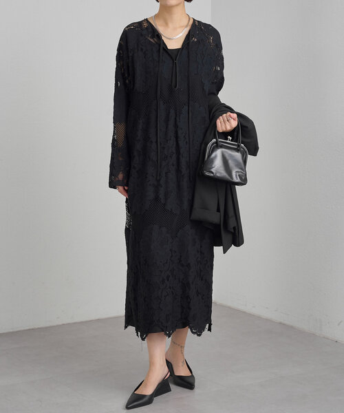 Omekashi（オメカシ）の「メッシュレーススカラップワンピース（ワンピース・レディース・オフホワイト/ブラック/ブルー・38/36）」の10枚目の写真