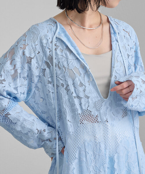 Omekashi（オメカシ）の「メッシュレーススカラップワンピース（ワンピース・レディース・オフホワイト/ブラック/ブルー・38/36）」の6枚目の写真