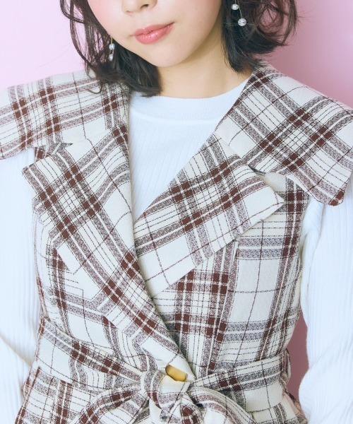 marun(マルン)の「<大きいサイズ>2点セット(チェックジャケット+チュールスカート)marun(スカート・レディース・ブラウン/ホワイト・L/LL/3L/4L/5L)」の19枚目の写真