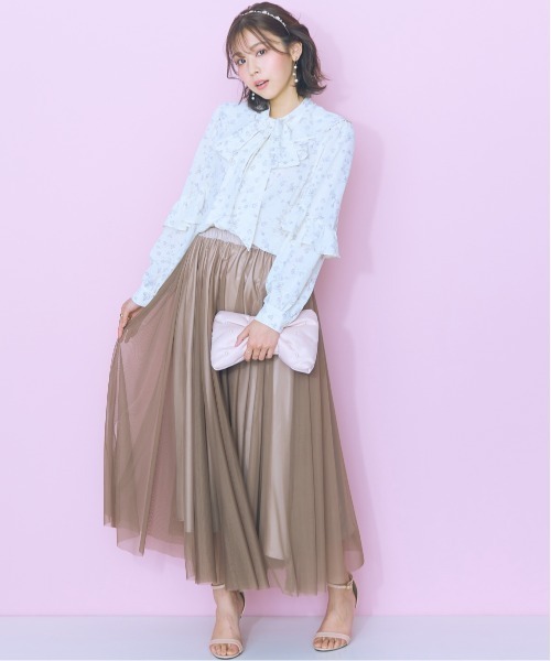 marun(マルン)の「<大きいサイズ>2点セット(チェックジャケット+チュールスカート)marun(スカート・レディース・ブラウン/ホワイト・L/LL/3L/4L/5L)」の6枚目の写真