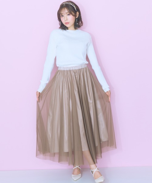 marun(マルン)の「<大きいサイズ>2点セット(チェックジャケット+チュールスカート)marun(スカート・レディース・ブラウン/ホワイト・L/LL/3L/4L/5L)」の5枚目の写真