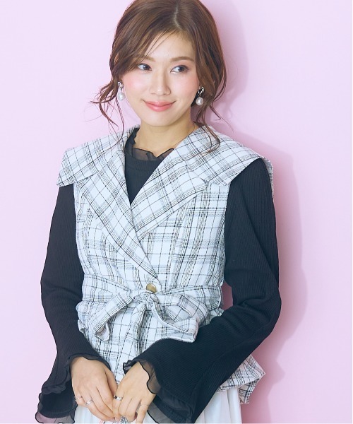 marun(マルン)の「<大きいサイズ>2点セット(チェックジャケット+チュールスカート)marun(スカート・レディース・ブラウン/ホワイト・L/LL/3L/4L/5L)」の9枚目の写真