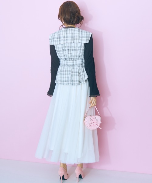 marun(マルン)の「<大きいサイズ>2点セット(チェックジャケット+チュールスカート)marun(スカート・レディース・ブラウン/ホワイト・L/LL/3L/4L/5L)」の8枚目の写真