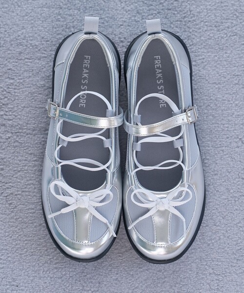 FREAK'S STORE(フリークスストア)の「レースアップメッシュバレエシューズ(バレエシューズ・レディース・ブラック/シルバー・24.0cm/23.5cm/24.5cm)」の6枚目の写真