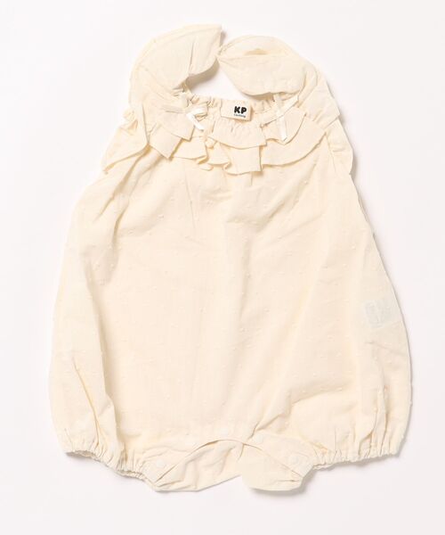 KP（ケーピー）の「綿ドビーワッシャー　フリルロンパース(Free)（ロンパース・キッズ・ピンク/アイボリー・FREE）」の2枚目の写真